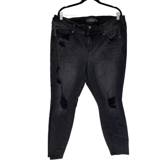 torrid Denim - Torrid size 20R jegging distressed pants black wash denim jeans stretchy casual